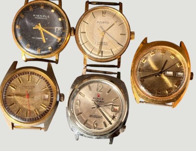 Auktion 369<br>5x vintage mechan. HAU, alle Werke laufen, ohne Band, tw. Tragespuren etc. [1]