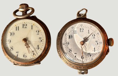 Auktion 369<br>2x mechan. kl. Damen-Umhängeuhren, 1x S-900-, Werk läuft, 1x umgebaute Armbanduhr um 1920 in Silbergehäuse, Werk steht, [1]