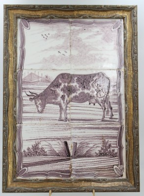 Auktion 369<br>Fliesenbild, älter, handgemalt, gerahmt, RG 31 x 43,5cm [1]