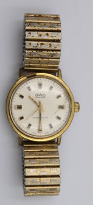 Auktion 369<br>Vintage-Herren-Armbanduhr, BWC Automatic, Werk läuft, starke Tragespuren, Zugband, D-3,6cm [1]