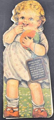 Auktion 369<br>Kinderheftchen, Umriss-Bilderbuch mit beweglichen Augen, innen  3 Blatt, 6Seiten, und vorne-hinten Umschlag, Alters-und Gebrauchsspuren, 30x12 cm [1]