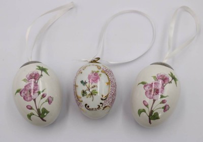 Auktion 369<br>3x Oster-Baumschmuck, Eier, florale Dekore, ca. H-7cm [1]