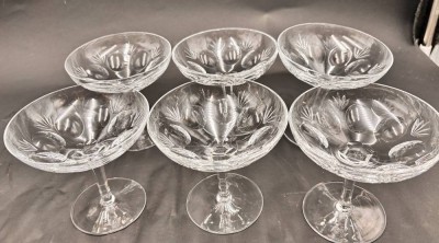 Auktion 369<br>6x  vintage Sektkelche mit Schliff, wohl Nachtmann, H-10 cm, D-10 cm [1]