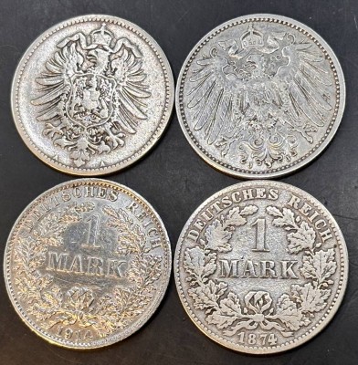 Auktion 369<br>4x 1 Mark, Kaiserreich, Silber, 1874,1875,1904, 1914 [1]