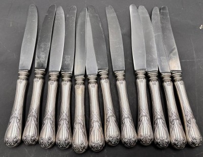 Auktion 369<br>12x grosse Jugendstil-Messer, Silbergriffe-800- Wilkens-Bremen, Entwurf?, L-25 cm,  zus. ca. 920 gr., guter Zustand [1]