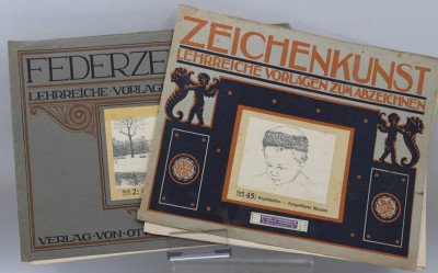 Auktion 369<br>2x Mappenwerke Federzeichenkunst-Hefte, lehrreiche Vorlagen zum Abzeichnen [1]
