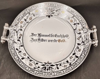 Auktion 369<br>Silberhochzeits-Schale mit Spruch, D-26 cm [1]