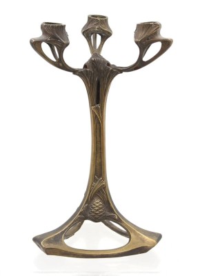 Auktion 369<br>schwerer Jugendstil-Bronze-Leuchter, Entwurf Paul Follot um 1900,, H-31 cm, D-ca. 15 [1]