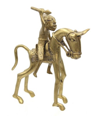 Auktion 369<br>Benin Bronze. afrikan. Jäger zu Pferd, 2 tg.,  H-21 cm [1]