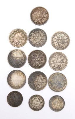 Auktion 369<br>10x 1 Mark sowie 3x 1/2 Mark, Deutsches Reich ab 1874, Silber,   61,6gr. [1]