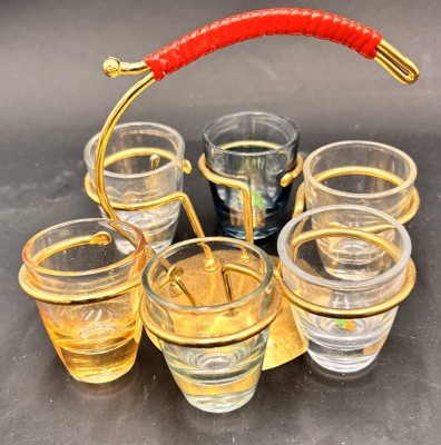 Auktion 369<br>vintage Schnapsgläser in Messingträger, 50-er Jahre, H-11 cm [1]