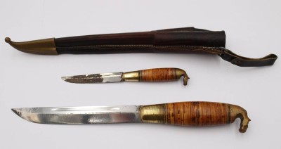 Auktion 369<br>Jagdmesser mit Beimesser, Iisakki Järvenpää Kauhava, Finnland, Pferdekopf, ca. L-31,5cm [1]
