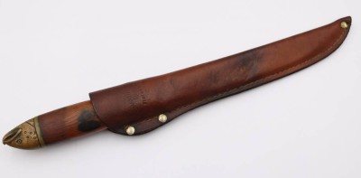 Auktion 373<br>Fischmesser, J. Marttiini, Finnland, figürlicher Griff aus Bronze, ca. L-33cm [1]