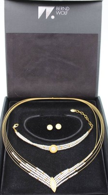 Auktion 369<br>3tlg. Schmuckset, Bernd Wolf, wohl Serie Navino, 925er Silber vergoldet und SW-Perlen, orig. Schachtel, Collier L-36cm [1]