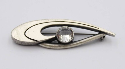 Auktion 369<br>925er Silber-Brosche mit klarem Stein, 7,5gr., L-5,2cm [1]