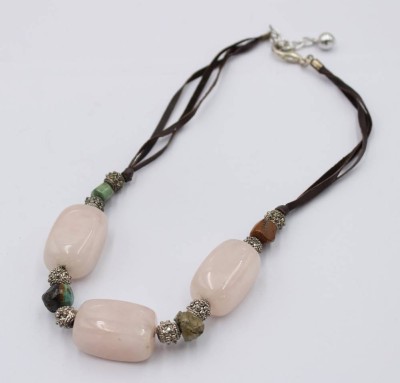 Auktion 369<br>Collierkette, wohl Modeschmuck, gr. rosa STeine (Rosenquarz?), ca. L-42cm [1]