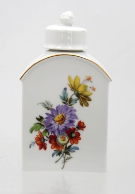 Auktion 369<br>Teedose, Fürstenberg, Blumenbemalung, ca. H-12,5cm [1]