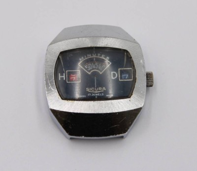 Auktion 369<br>2x div. Vintage Armbanduhren, Sicura Jump Hour und Bucherer, Sucura defekt (Zeiger fehlen, Einstellungen nicht möglich, Werk läuft), Bucherer  defekt (Sekunde lose, Werk läuft kurz an), je ohne Armbänder und in stark getragener Erhaltung, ca. 4,4 x 3,5cm [1]