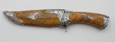 Auktion 369<br>Jul. Herbartz- Messer verziert mit  Damast Ätzung, Holzgriff,  L-27,5cm [1]