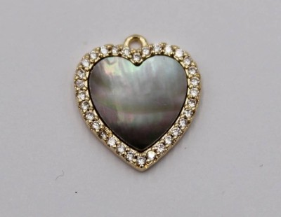 Auktion 369<br>925er Herzanhänger, vergoldet, klare Steine und Perlmutt, 1,6gr., L-1,7cm [1]