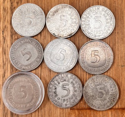 Auktion 369<br>9x 5 DM Kursmünzen, [1]