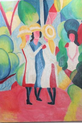 Auktion 369<br>Drei Mädchen in gelben Strohhüten  Kopie nach August Macke, Öl/Leinwand, ungerahmt, ca. 70,5 x 50,5cm [1]