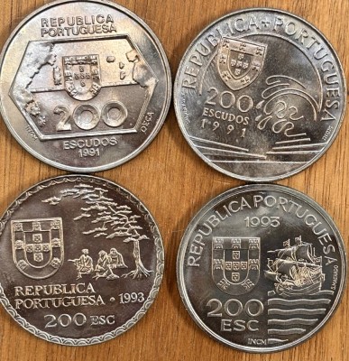 Auktion 369<br>4x 200 Escudos Silbermünzen, Portugal, 90-er Jahre, zus. 85,6 gr [1]