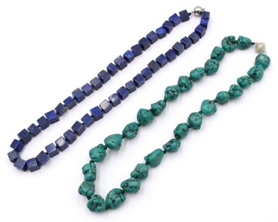 Auktion 369<br>Lapis- und Türkishalskette, Magnetschließen, ca. L-48cm [1]