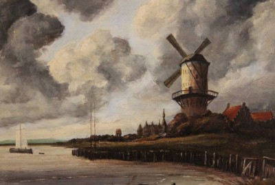 Auktion 369<br>Schlegel, Landschaft mit Mühle, Öl/Hartfaser, gerahmt, RG 28 x 33,5cm [1]