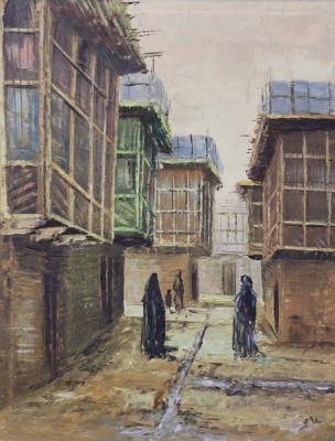 Auktion 369<br>monogrammiert, Strassenszene, Öl/Leinwand, gerahmt, RG 53,5 x 43cm [1]