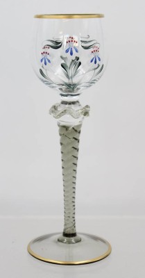 Auktion 369<br>hohe Glas, florale Emaillemalerei, Theresienthal?, ca. H-21cm [1]