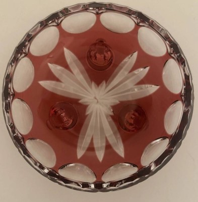 Auktion 369<br>Nachtmann Schale  auf  3 Füßen Goldrubin Bleikristall Überfang 15 cm [1]