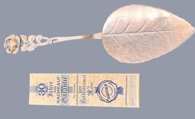 Auktion 369<br>Tortenheber, Silber-800- Antiko, neu in OVP, Blattdekor und Hildesheimer Rose, 53 gr. [1]