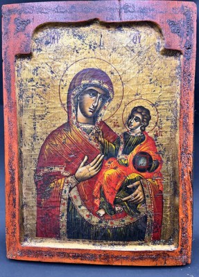 Auktion 369<br>griechische Ikone auf Holz, 20.Jhd. mit Ausfuhrgenehmigung, 30x22,5 cm [1]
