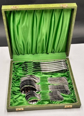 Auktion 369<br>jagdliches Besteck in Kasten, versilbert, 24 Teile [1]
