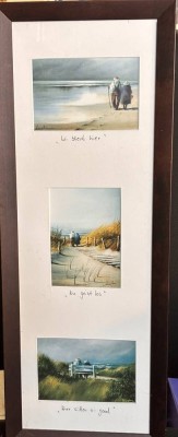Auktion 370<br>3 Kunstdrucke in einem Rahmen, plattdeutsch betitelt, ger/Glas, RG 65x24 cm, nach Motiven des 