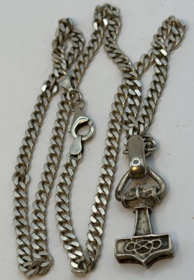 Auktion 370<br>Sterling Silber-925- Halskette (Herrenkette-L-50 cm) mit Thor-Hammer, 28,3 gr. [1]