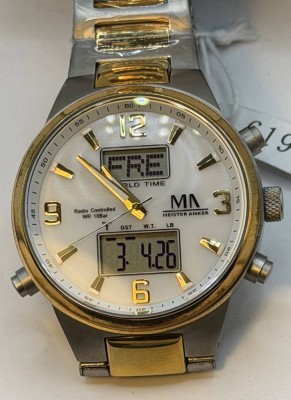 Auktion 370<br>Meister Anker Funkchronograph Titan Solar Herren-Armbanduhr. neuwertig, Werk läuft, Stahl/Gold, D-4 cm [1]