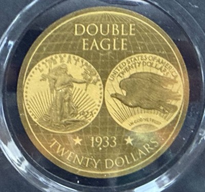 Auktion 370<br>Goldmünze -999- 5000 Francs, Tschad, Double Eagle Dollar  , D-40 mm, 1/200 oz, limitiert [1]