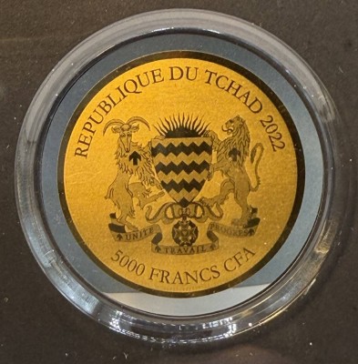 Auktion 370<br>Goldmünze -999- 5000 Francs, Tchad, Maple Leaf 2022, D-40 mm, 1/200 oz, limitiert mit Zertifikat [1]