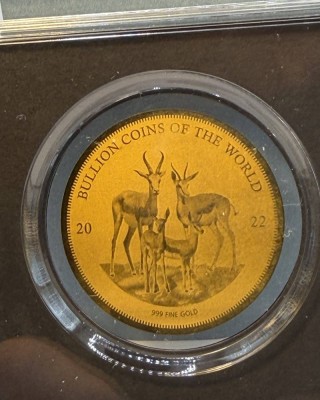 Auktion 370<br>Goldmünze -999- 5000 Francs, Tchad, Springböcke 2022, D-40 mm, 1/200 oz, limitiert mit Zertifikat [1]