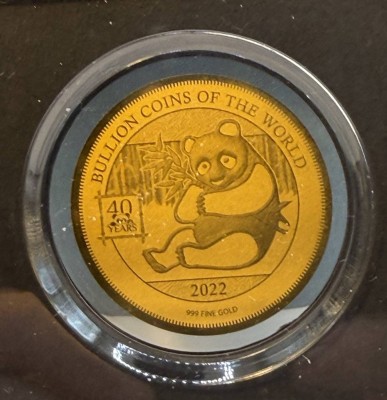 Auktion 370<br>Goldmünze -999- 5000 Francs, Tchad, Panda, 2022, D-40 mm, 1/200 oz, limitiert mit Zertifikat [1]