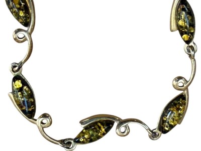 Auktion 370<br>feines Armband, Silber-925- mit baltischen, grünen Bernstein, L-18 cm, 5,5 gr [1]