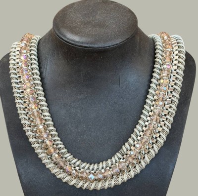 Auktion 370<br>Hallhuber Statement Halskette, L-max. 50 cm, B-2,5 cm, versilbert, mittig mit Strass-Steinen [1]