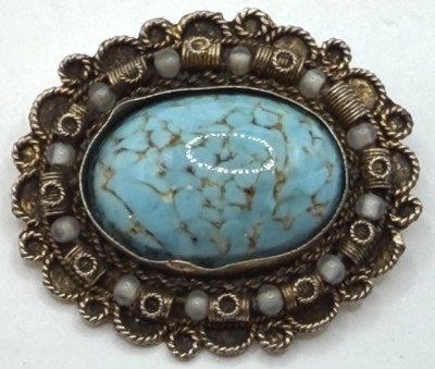 Auktion 370<br>gr. Silberbrosche-935- mit Türkis, Israel, 4,2x3,5 cm, 12,1 gr [1]