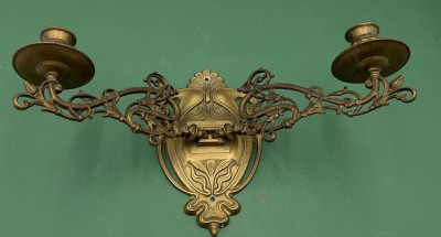 Auktion 370<br>massiver Messing-Wand-Kerzenhalter, B-40 cm, H-22 cm [1]