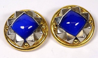 Auktion 370<br>Paar runde Ohrclips,blaue Steine,d-3,7cm,Alters-u. Gebrauchsspuren [1]