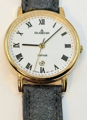 Auktion 370<br>Dugena Damen Quarz-Armbanduhr, Saphirglas, Lederarmband, Serie Zenit, guter Zustand, Werk nicht geprüft [1]