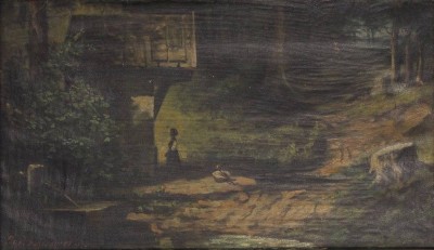 Auktion 370<br>Jos. Schwarzer o.ä., junge Dame im Wald, Öl/Leinwand, reinigungs.bed., alt gerahmt, RG 38,5 x 56,5cm [1]