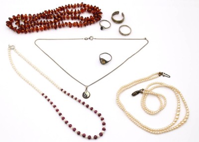 Auktion 370<br>8x div. Schmuck, Ketten, Ringe, teilw. Silber, Ketten ca. L-60cm [1]
